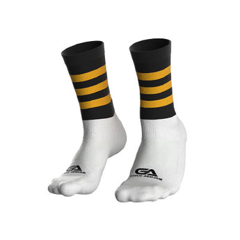 GAA Midi Socks Black Amber Hoops